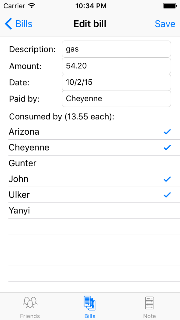 Screenshot BillDetail